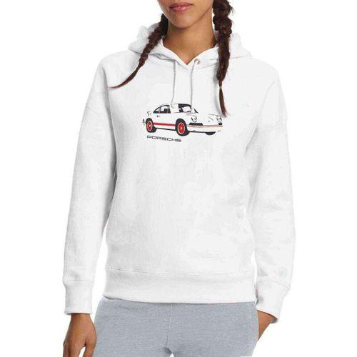 Porsche Baskılı Beyaz Kadın Kapşonlu Sweatshirt