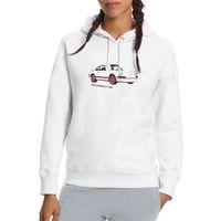Porsche Baskılı Beyaz Kadın Kapşonlu Sweatshirt