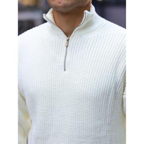 Premium Yarım Fermuar Boğazlı Kazak - Ekru