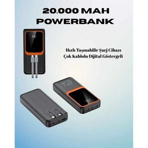 20000 Mah Powerbank | Çok Kablolu, Dijital Göstergeli, Yüksek Hızlı Şarj Cihazı
