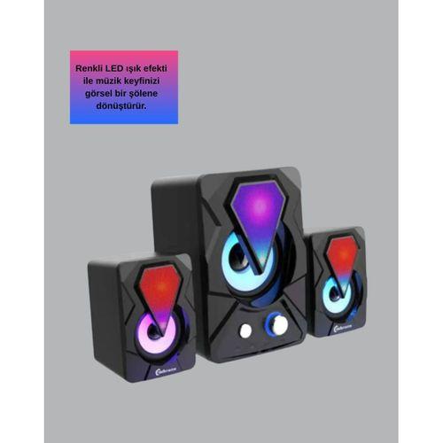 Usb Bağlantılı Rgb 2.1 Hoparlör Seti Derin Bas Ve Renkli Işık
