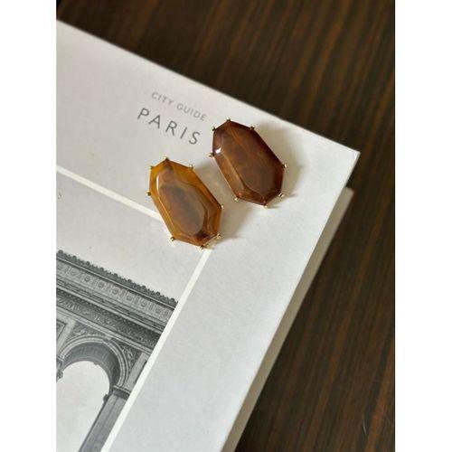 Taşlı Küpe - Kahverengi