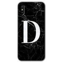MRCİLETİSİM Xiaomi Redmi 9A Kılıf Baskılı Kapak - Siyah Mermer Desenli D Harfi + 5D Tam Kaplayan Cam