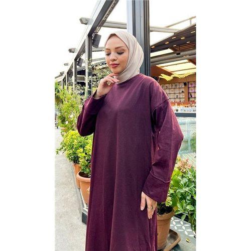 O Yaka Yırtmançlı Uzun Geniş Rahat Tunik Pantolon Sade Basic Spor Takımı - 03040.020 - Mürdüm