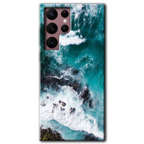 MRCİLETİSİM Samsung Galaxy S22 Ultra Kılıf HD Desen Baskılı Arka Kapak + Temperli Cam - Deniz Kıyısı