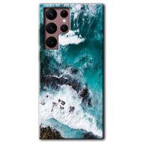 MRCİLETİSİM Samsung Galaxy S22 Ultra Kılıf HD Desen Baskılı Arka Kapak + Temperli Cam - Deniz Kıyısı