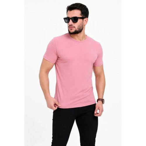 Erkek Basic Tişört Bisiklet Yaka Kısa Kol Günlük Yazlık Slim Fit T-Shirt - Pembe