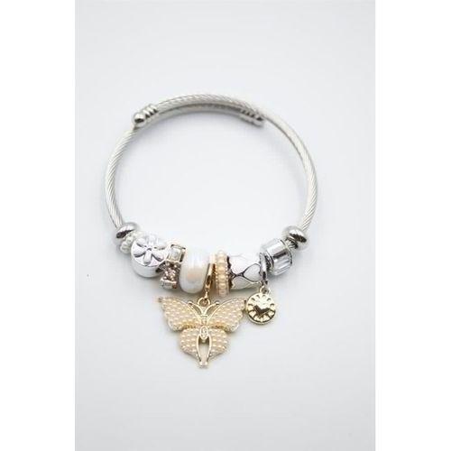 Çelik Charmlı Kelebek Bileklik - Beyaz