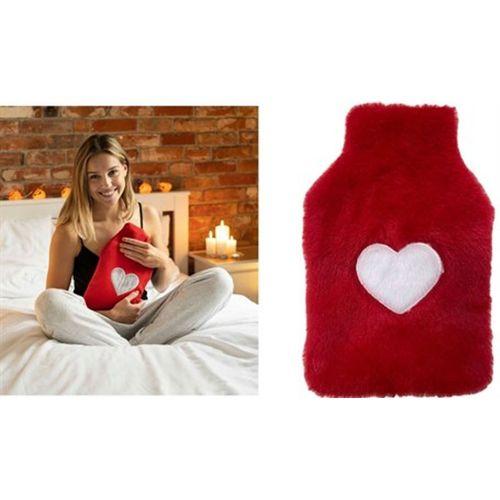 Sıcak Su Torbası Peluş Kalpli,Kırmızı Termofor 21X13,5X2Cm 500 Ml
