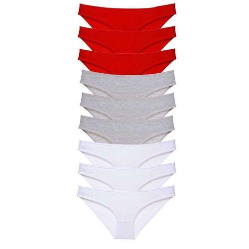 9 Adet Süper Eko Set Likralı Kadın Slip Külot Kırmızı Gri Beyaz