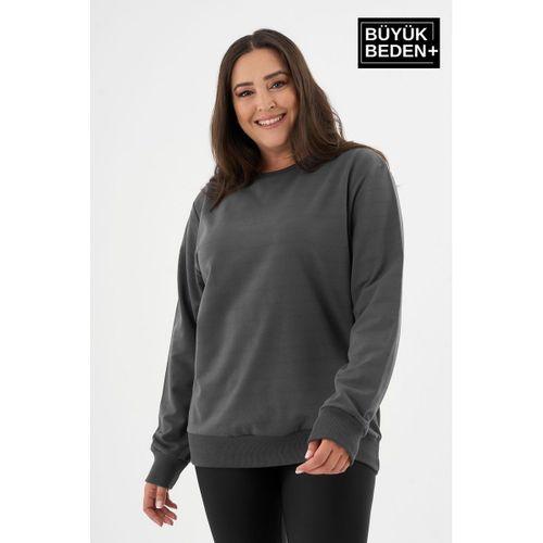 Kadın Büyük Beden Bisiklet Yaka İnce Sweatshirt – Regular Fit %64 Pamuklu SPR26BSWk956