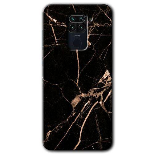MRCİLETİSİM Xiaomi Redmi Note 9 Kılıf HD Desen Baskılı Arka Kapak + Temperli Cam - Siyah Gold Mermer