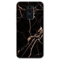 MRCİLETİSİM Xiaomi Redmi Note 9 Kılıf HD Desen Baskılı Arka Kapak + Temperli Cam - Siyah Gold Mermer