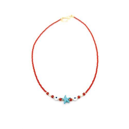Boncuk Deniz Yıldzı Kolye - Kırmızı