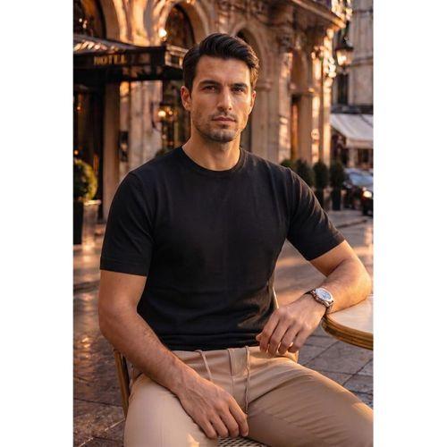 Kwon Bisiklet Yaka Basic Kısa Kollu İnce Triko Erkek T-Shirt - Siyah