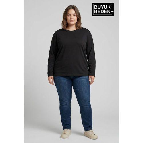 Kadın Büyük Beden 3 lü Set Uzun Kollu 2 İplik Bisiklet Yaka Tişört SPR26BEA942+2