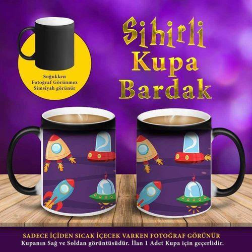 Renkli Uzak Mekiği Ve Roketler Sihirli Hediyelik Kupa Bardak-s21