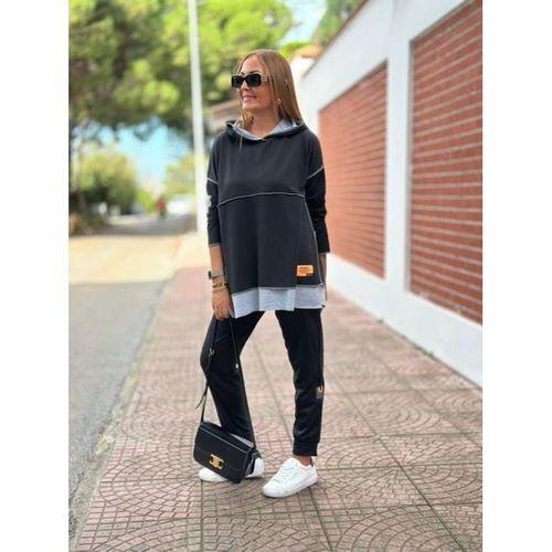 Kadın Kahve Kapşonlu Etek Ucu Detay Arma Ters Dikiş Gorunumlu Ikili Takım