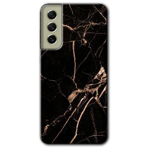 MRCİLETİSİM Samsung Galaxy S21 FE Kılıf Baskılı Kapak - Siyah Gold Mermer +Tam Ekran Koruyucu