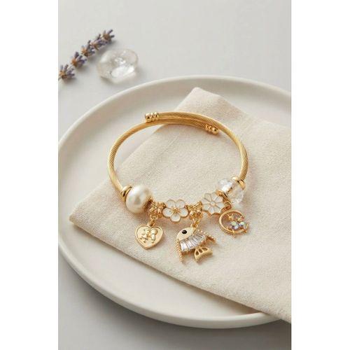 Balık Charmlı Beyaz Renk Gold Bileklik