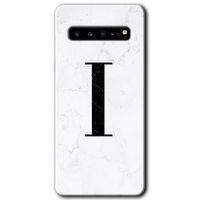 Potkal Hediye Fabrikası Samsung Galaxy S10 Plus Kılıf HD Desen Baskılı Arka Kapak - Beyaz Mermer Desenli I Harfi