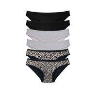 6 Adet Likralı Kadın Slip Külot Leopar Siyah Gri