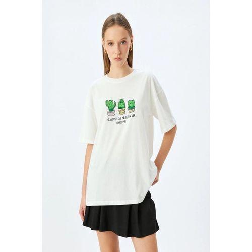 Koton Kaktüs Baskılı Bisiklet Yaka Kısa Kollu Tişört