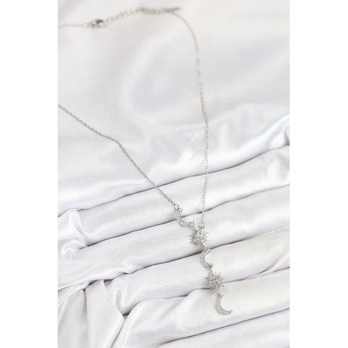 316L Çelik Zirkon Taşlı Güneş Ve Ay Model Gümüş Renk Kadın Kolye