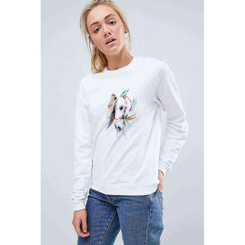 Watercolor Horse Baskılı Beyaz Kadın Sweatshirt