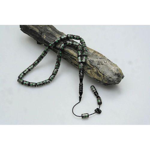 Oltu Taşı Yeşil Örgü İşlemeli Tespih