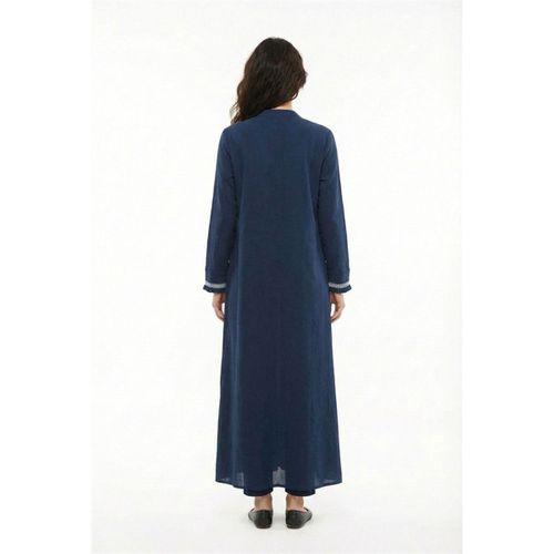 Uzun Kol Mihrimah Nakışlı Yazlık Şile Bezi Ferace Lacivert Lcvt