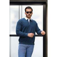Polo Yaka Selanik Örme Kumaş Erkek Sweatshirt - İndigo