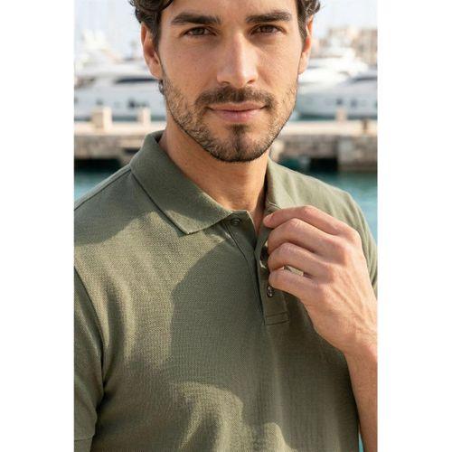 Orlando Polo Yaka Pike Kumaş Relaxed Fit Basic Düğmeli Relaxed Fit Erkek T-Shirt - Haki