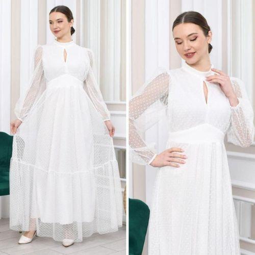 Kadın Damla Yaka Sırt Dekolteli Astarlı Tül Elbise