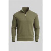 Selanik Örme Kumaş Yarım Fermuar Erkek Sweatshirt - Haki