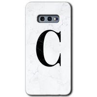 MRCİLETİSİM MRCİLETİSİM Samsung Galaxy S10e Kılıf HD Desen Baskılı Arka Kapak + Temperli Cam - Beyaz Mermer Desenli C Harfi