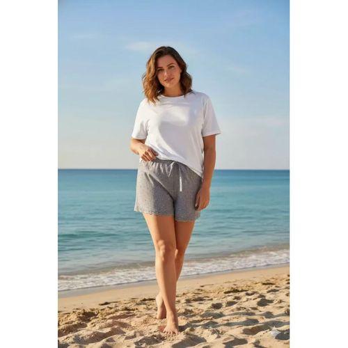 Düz Renk Mini Çiçek Desenli Penye Kadın Ev Şortu Bacak Dantel Detaylı Ev Giyim Gri