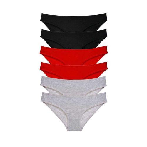 6 Adet Süper Eko Set Likralı Kadın Slip Külot Siyah Kırmızı Gri
