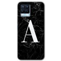 BeRa Aksesuar Realme 8 Kılıf Baskılı Kapak - Siyah Mermer Desenli A Harfi +Tam Kaplayan Mat Seramik