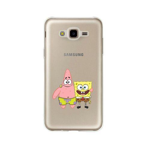 Samsung J7 Sünger Ve Patrick Star Desenli Premium Şeffaf Silikon Kılıf