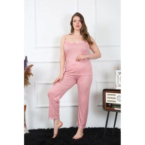 Kadın Büyük Beden Pudra İp Askılı Pijama Takım