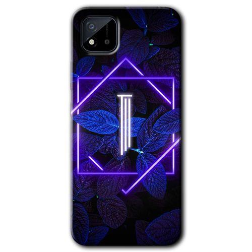 Realme C11 Kılıf HD Desen Baskılı Arka Kapak - Dark Neon Yaprak I Harfi + Kırılmaz Cam