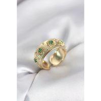 Yeşil Zirkon Taşlı Gold Renk Vintage Kadın Yüzük