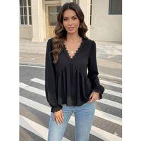 Kadın Uzun Kollu V Dantel Yaka Aerobin Bluz