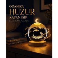 Yunus Temalı Kristal Küre Usb Işıklı Ahşap Altlıklı Gece Lambası