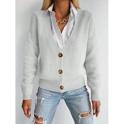 Kadın Uzun Kollu Düğme Detay Triko Bluz