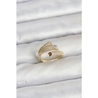 Gold Renk Zirkon Taşlı Pirinç Kadın Yüzük