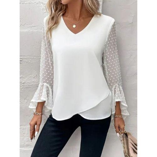 Kadın Uzun Kollu V Yakalı Kolları Ispanyol Detayı Sandy Bluz