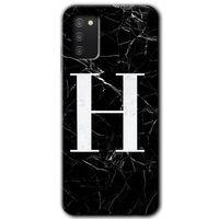 MRCİLETİSİM Samsung Galaxy A02s Kılıf Baskılı Kapak - Siyah Mermer Desenli H Harfi +Tam Kaplayan Mat Seramik
