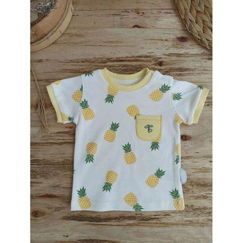 3-6 6-9 9-12 Ay Ananas Baskılı Şort Tişört 2 Li Kız Erkek Bebek Takımı Sarı
